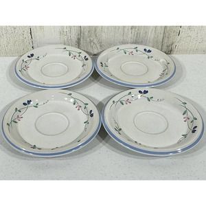Allegro Stoneware Hearthside Floral Blue Pattern Lot‎ of 4 saucers